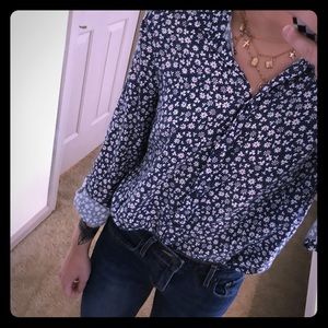 Navy floral button down